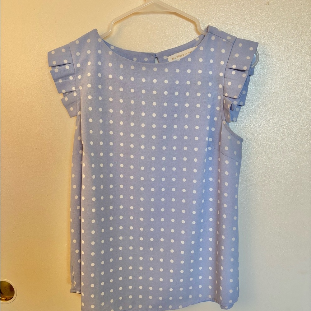 Monteau Periwinkle Blue with White Polka Dots Sleeveless Top